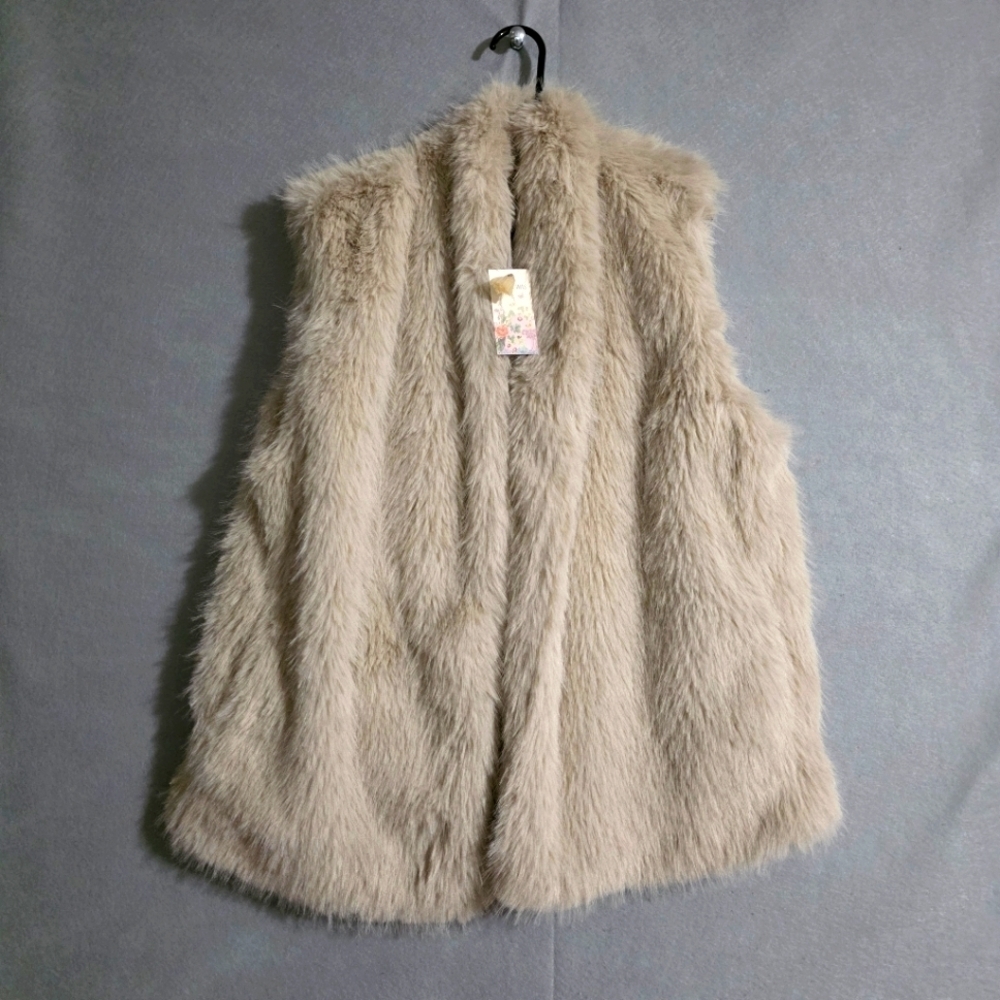 NWT Johnny Was Womens Topper Faux Fur Vest W/Pockets W43723-E Size XL